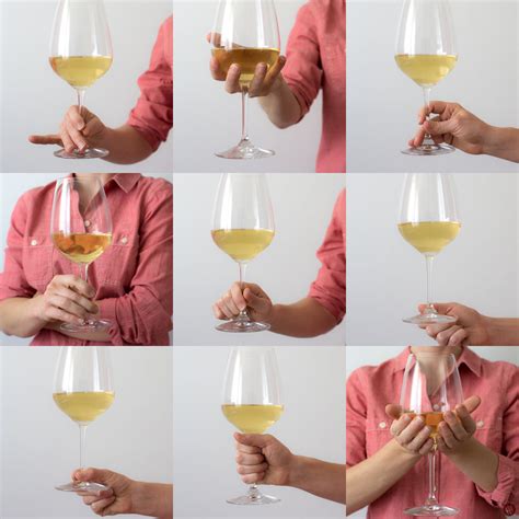 The first thing to do is hold the stem of the wine glass between your thumb and first two fingers. This will help prevent accidental spills and breakages while allowing you to easily control the movement of the glass in your hand. Next, you’ll want to pinch the lower half of the stem with your index finger and thumb.